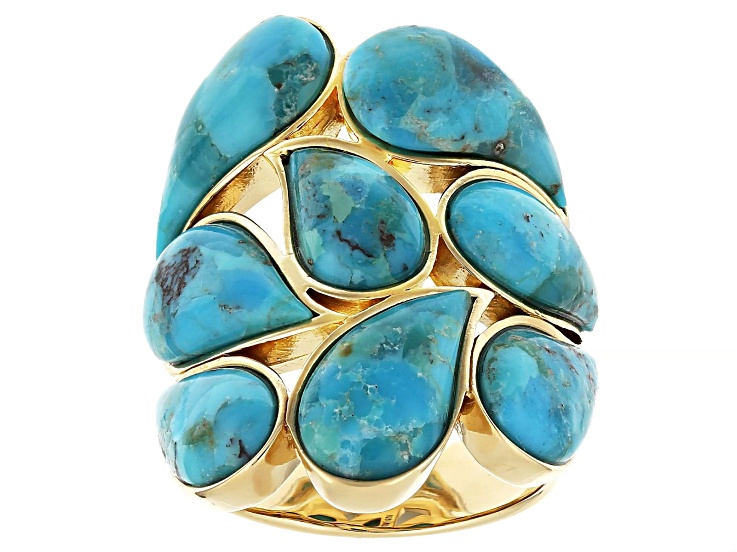 Blue Turquoise 18k Yellow Gold Over Sterling Silver Ring