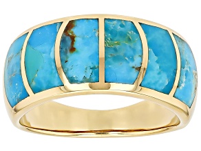 Blue Composite Turquoise Inlay 18k Yellow Gold Over Sterling Silver Ring