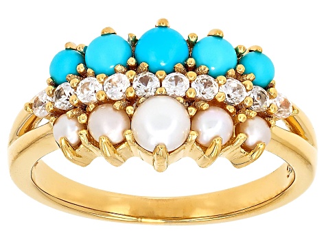 Sleeping Beauty Turquoise With Cultured Seed Pearl, & White Zircon