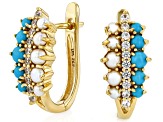Sleeping Beauty Turquoise, Cultured Seed Pearl & Zircon 18k Yellow Gold Over Silver Earrings