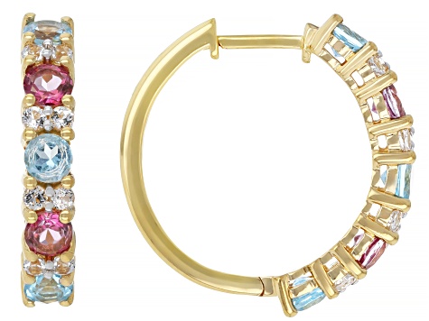 Swiss Blue Topaz With Pink and White Topaz 18k Yellow Gold Over Sterling Silver Earrings 3.05ctw