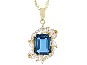 London Blue Topaz With White Lab Sapphire 18k Yellow Gold Over Silver Pendant With Chain 4.23ctw