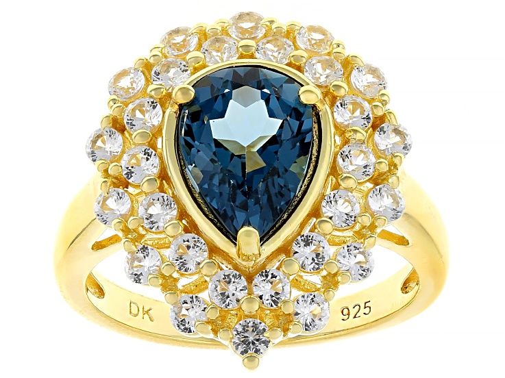 London Blue Topaz With White Lab Sapphire 18k Yellow Gold Over Sterling Silver Ring 3.08ctw