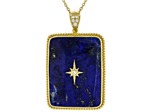 Lapis Lazuli With White Zircon 18k Yellow Gold Over Sterling Silver Pendant With Chain 0.32ctw