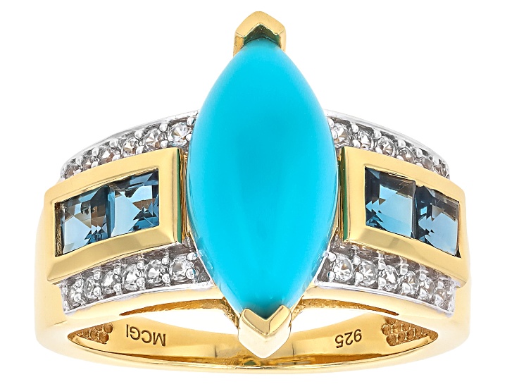 Sleeping Beauty Turquoise, London Blue Topaz, White Zircon 18k