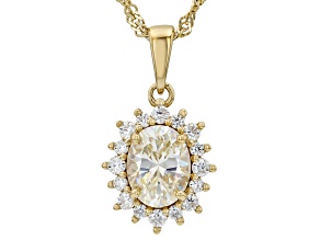 White Strontium Titanite with Moissanite 18k Yellow Gold Over Silver Pendant With Chain 2.87ctw