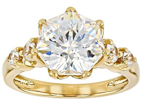 Heptagon Cut Strontium Titanate With White Zircon 18k Yellow Gold Over Sterling Silver Ring 5.44ctw
