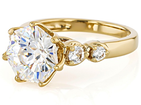 Heptagon Cut Strontium Titanate With White Zircon 18k Yellow Gold