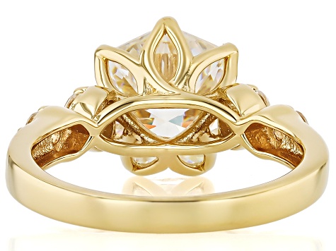 Heptagon Cut Strontium Titanate With White Zircon 18k Yellow Gold