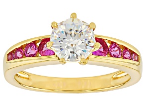 Strontium Titanate With Pink Lab Sapphire 18k Yellow Gold Over Sterling Silver Ring 2.34ctw