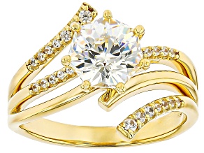 Strontium Titanate With White Zircon 18k Yellow Gold Over Sterling Silver Ring 3.01ctw