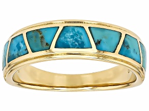 Blue Inlay Composite Turquoise 18k Yellow Gold Over Sterling Silver Ring