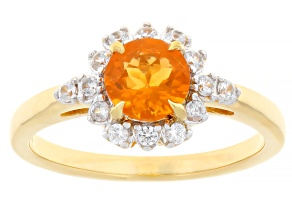 Fire Opal With White Zircon 18k Yellow Gold Over Sterling Silver Ring 0.82ctw