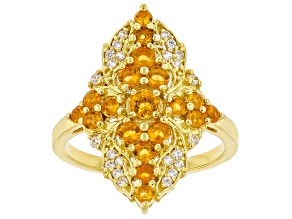 Fire Opal With White Zircon 18k Yellow Gold Over Sterling Silver Ring 0.70
