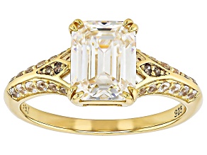 Strontium Titanate, Champagne Diamond & White Zircon 18k Yellow Gold Over Silver Ring 3.91ctw