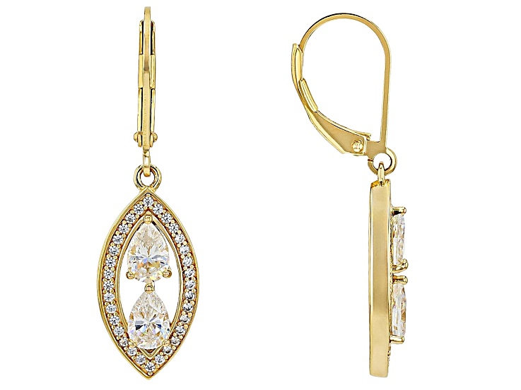 Strontium Titanate With White Zircon 18k Yellow Gold Over Sterling Silver Earrings 2.95ctw