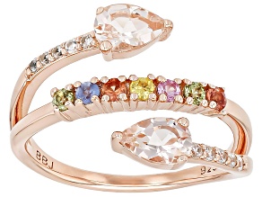 Morganite With Multi Color Sapphire And White Zircon 18k Rose Gold Over Sterling Silver Ring
