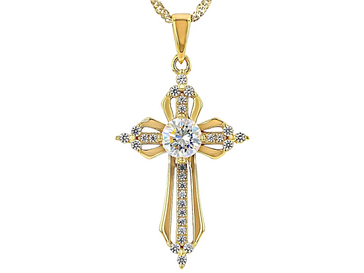 Strontium Titanate with White Zircon 18k Yellow Gold Over Sterling Silver Pendant With Chain 1.52ctw