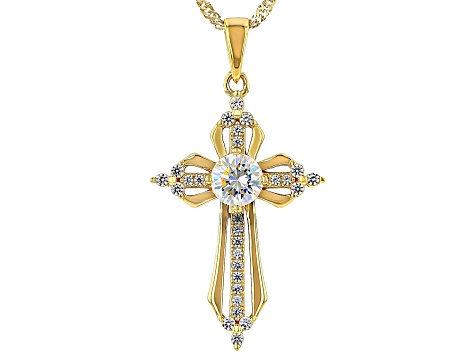 Strontium Titanate with White Zircon 18k Yellow Gold Over Sterling Silver Pendant With Chain 1.52ctw