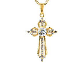 Strontium Titanate with White Zircon 18k Yellow Gold Over Sterling Silver Pendant With Chain 1.52ctw