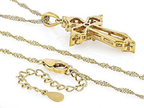 Strontium Titanate with White Zircon 18k Yellow Gold Over Sterling Silver Pendant With Chain 1.52ctw