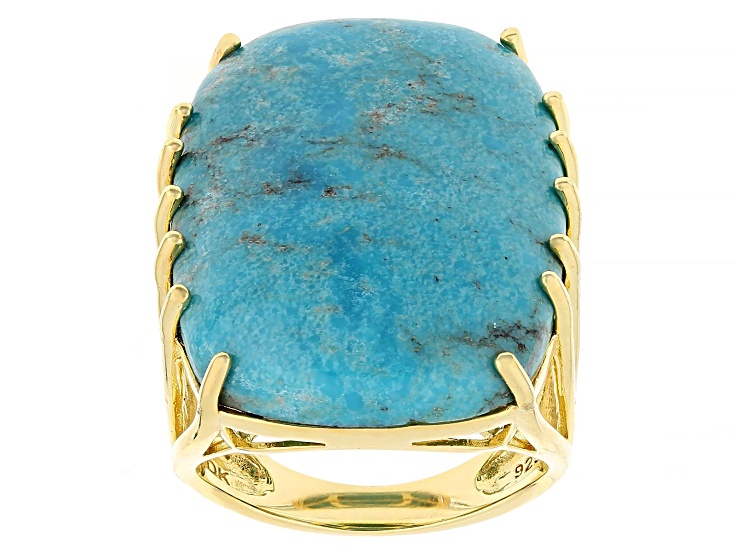 Blue Kingman Turquoise 18k Yellow Gold Over Sterling Silver Ring ...