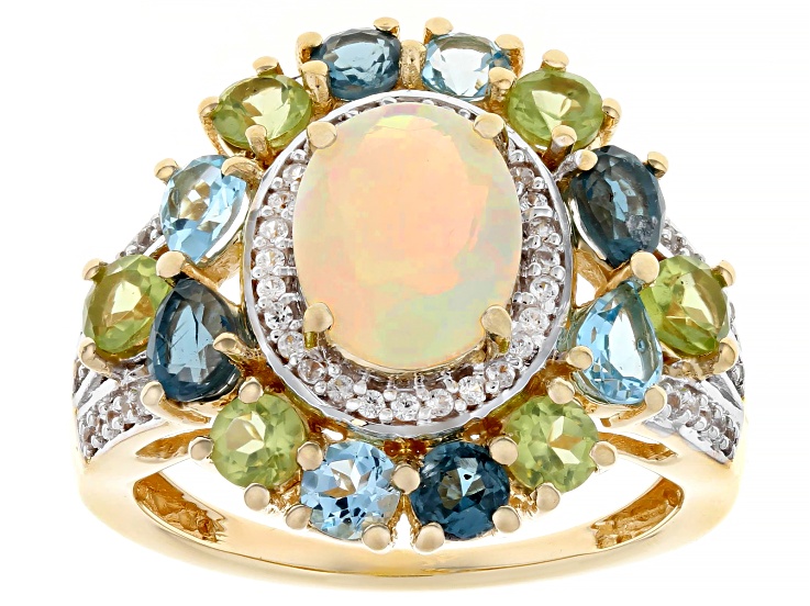 gem　1225 Multi-Gem 18k Yellow Gold Over Sterling Silver Ring 3.21ctw