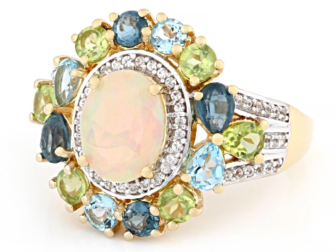 Multi-Gem 18k Yellow Gold Over Sterling Silver Ring 3.21ctw