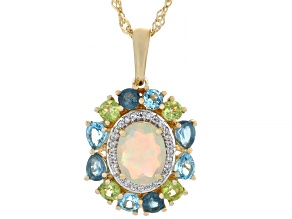 Multi-Gem 18k Yellow Gold Over Sterling Silver Pendant With Chain 2.91ctw