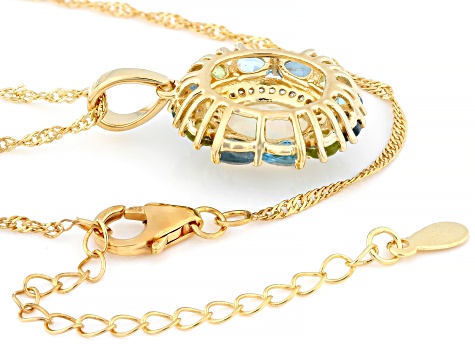 Multi-Gem 18k Yellow Gold Over Sterling Silver Pendant With