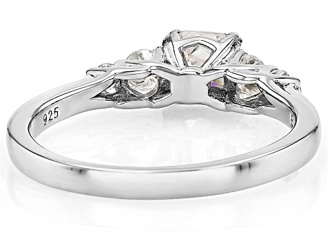 Strontium Titanate With Moissanite Fire® Rhodium Over Sterling Silver Ring 0.91ctw