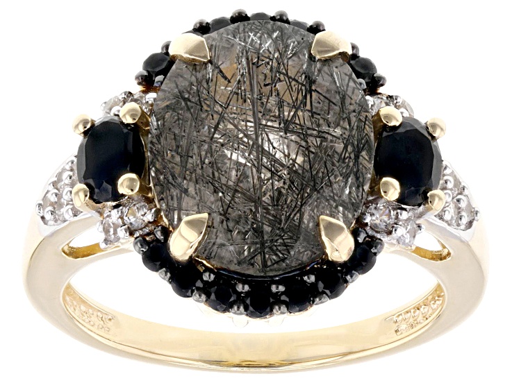 Tourmalinated Quartz, Black Spinel, White Zircon 18k Yellow Gold Over Sterling Silver Ring 5.00ctw