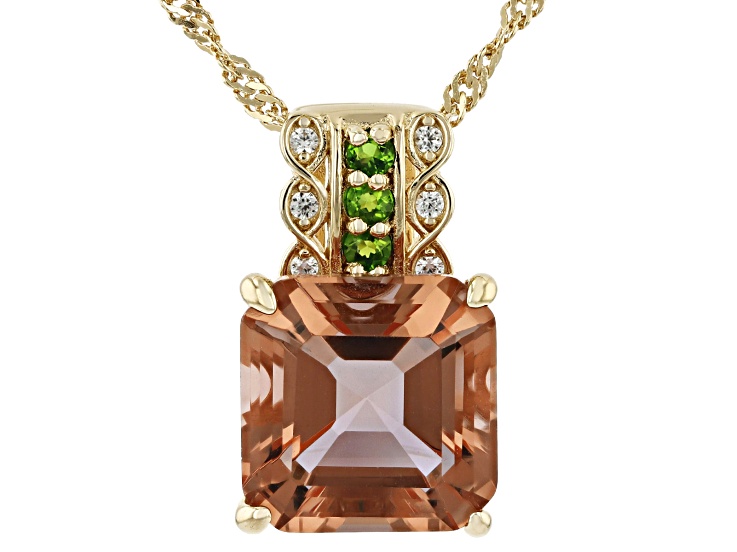 Color Change Zandrite(R) with Chrome & White Zircon 18k Gold Over Silver Pendant With Chain 7.46ctw