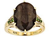 Golden Sapphire, Chrome Diopside And White Zircon 18k Yellow Gold Over Sterling Silver Ring 12.90ctw