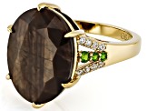 Golden Sapphire, Chrome Diopside And White Zircon 18k Yellow Gold Over Sterling Silver Ring 12.90ctw