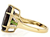 Golden Sapphire, Chrome Diopside And White Zircon 18k Yellow Gold Over Sterling Silver Ring 12.90ctw
