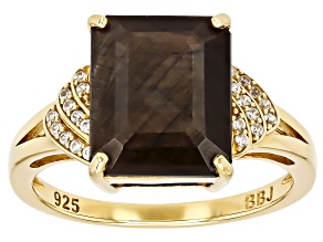 Golden Sheen Sapphire With White Zircon 18k Yellow Gold Over Sterling Silver Ring 8.02ctw