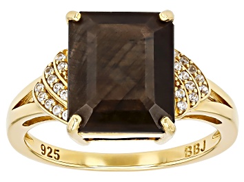 Picture of Golden Sheen Sapphire With White Zircon 18k Yellow Gold Over Sterling Silver Ring 8.02ctw