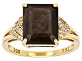 Golden Sheen Sapphire With White Zircon 18k Yellow Gold Over Sterling Silver Ring 8.02ctw