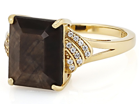 Golden Sheen Sapphire With White Zircon 18k Yellow Gold Over Sterling Silver Ring 8.02ctw