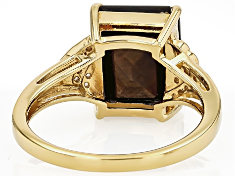 Golden Sheen Sapphire With White Zircon 18k Yellow Gold Over Sterling Silver Ring 8.02ctw