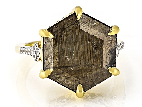 Golden Sheen Sapphire 18k Yellow Over Sterling Silver Ring 14.23ctw