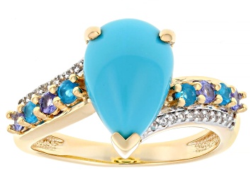 Picture of Sleeping Beauty Turquoise 18k Yellow Gold Over Silver Ring 0.34ctw
