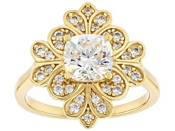 Picture of Snowflake Cut Strontium Titanate 18k Yellow Gold Over Sterling Silver Ring 3.92ctw