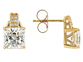 White Snowflake Cut Strontium Titanate 18k Yellow Gold Over Sterling Silver Earrings 5.22ctw