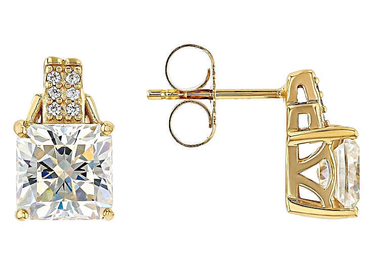 White Snowflake Cut Strontium Titanate 18k Yellow Gold Over Sterling Silver Earrings 5.22ctw