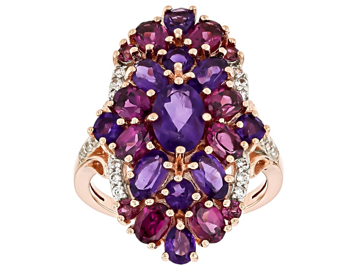 Amethyst 18k Rose Gold Over Silver Ring 4.13ctw