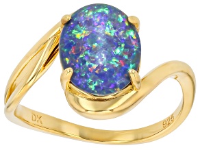 Australian Triplet Opal 18k Yellow Gold Over Sterling Silver Ring