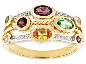 Multi-Gem With White Zircon 18k Yellow Gold Over Silver Ring 1.18ctw
