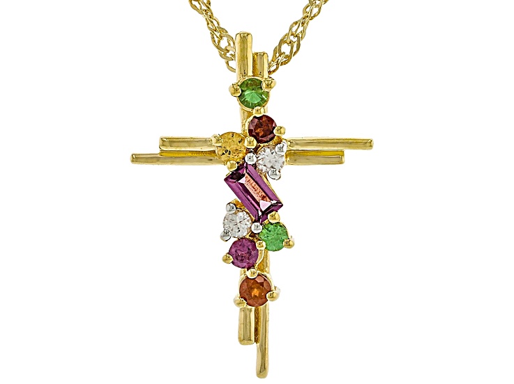Multi-Gem 18k Yellow Gold Over Silver Pendant With Chain 0.54ctw